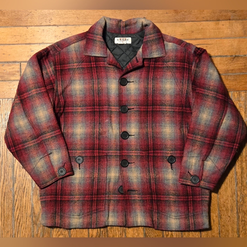 VTG 80s Guess by Georges Marciano Red Plaid Collared Jacket S
